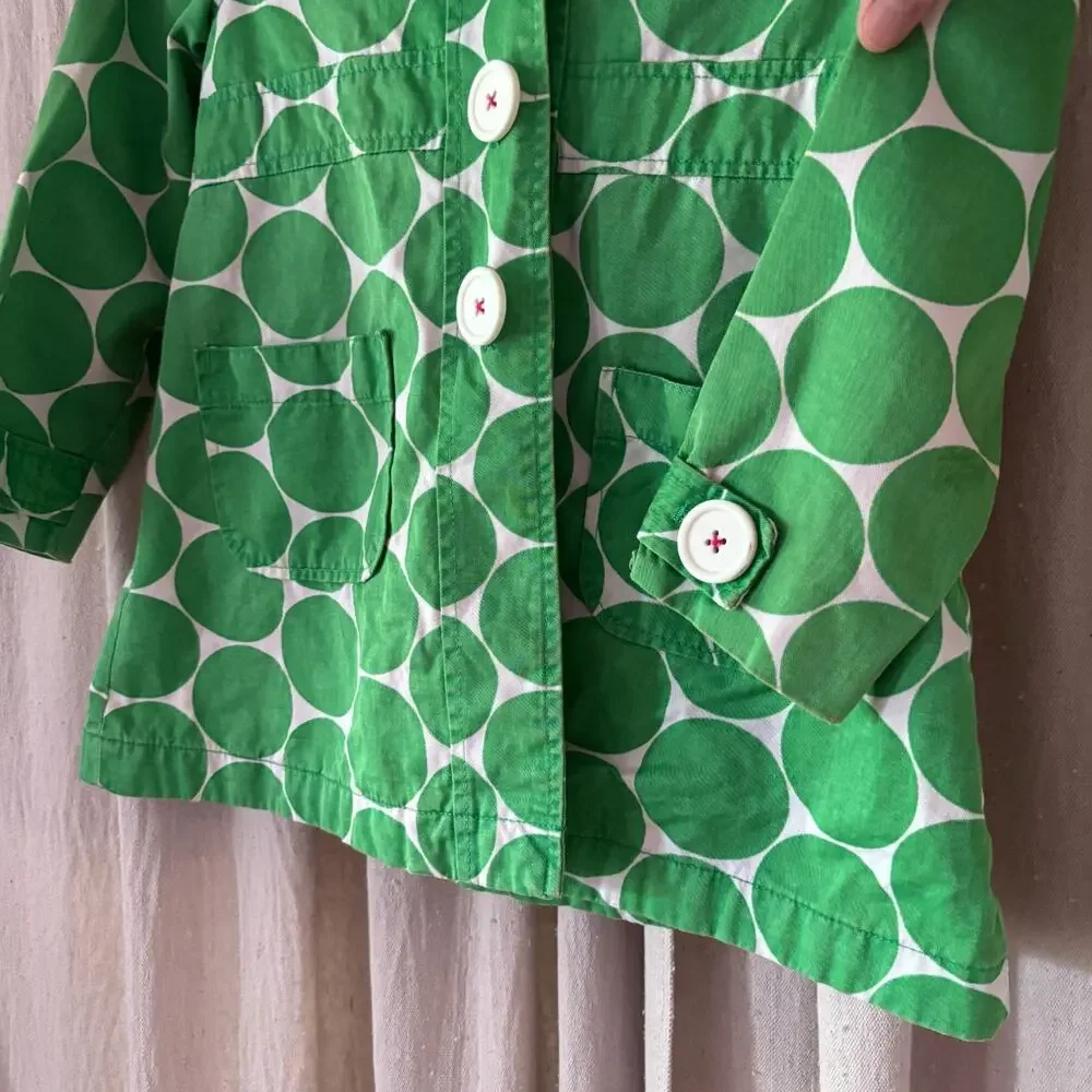 Classic Mini Boden‎ Girls Polka Dot Hooded Jacket 5-6Y Green White Cotton